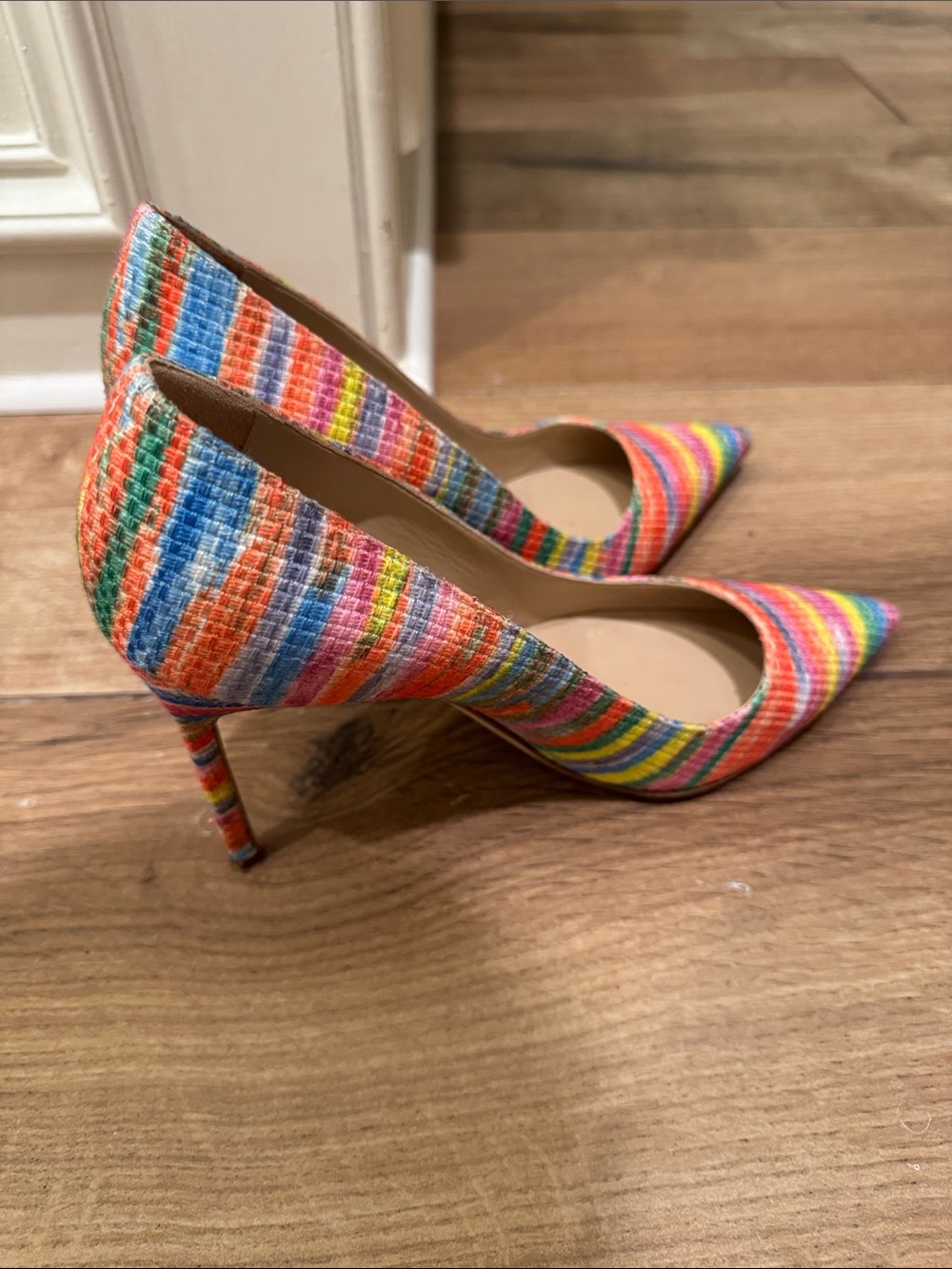 Manolo Blahnik Rainbow Woven Pointed Toe Pumps